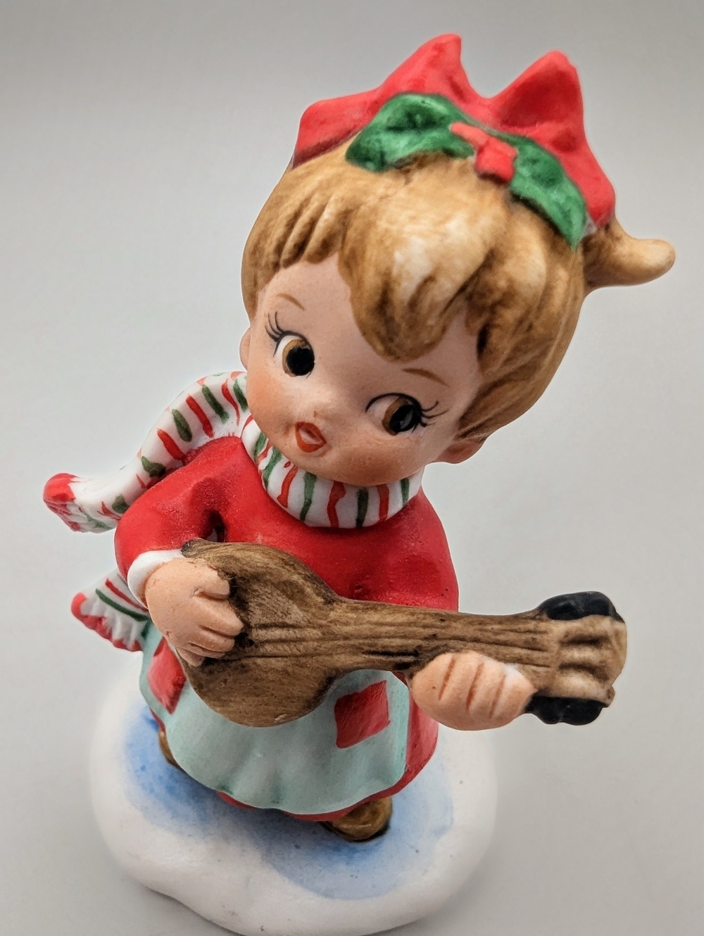 Hand Painted LEFTON Ceramic Girl Figurine in Red and Cream with Guitar